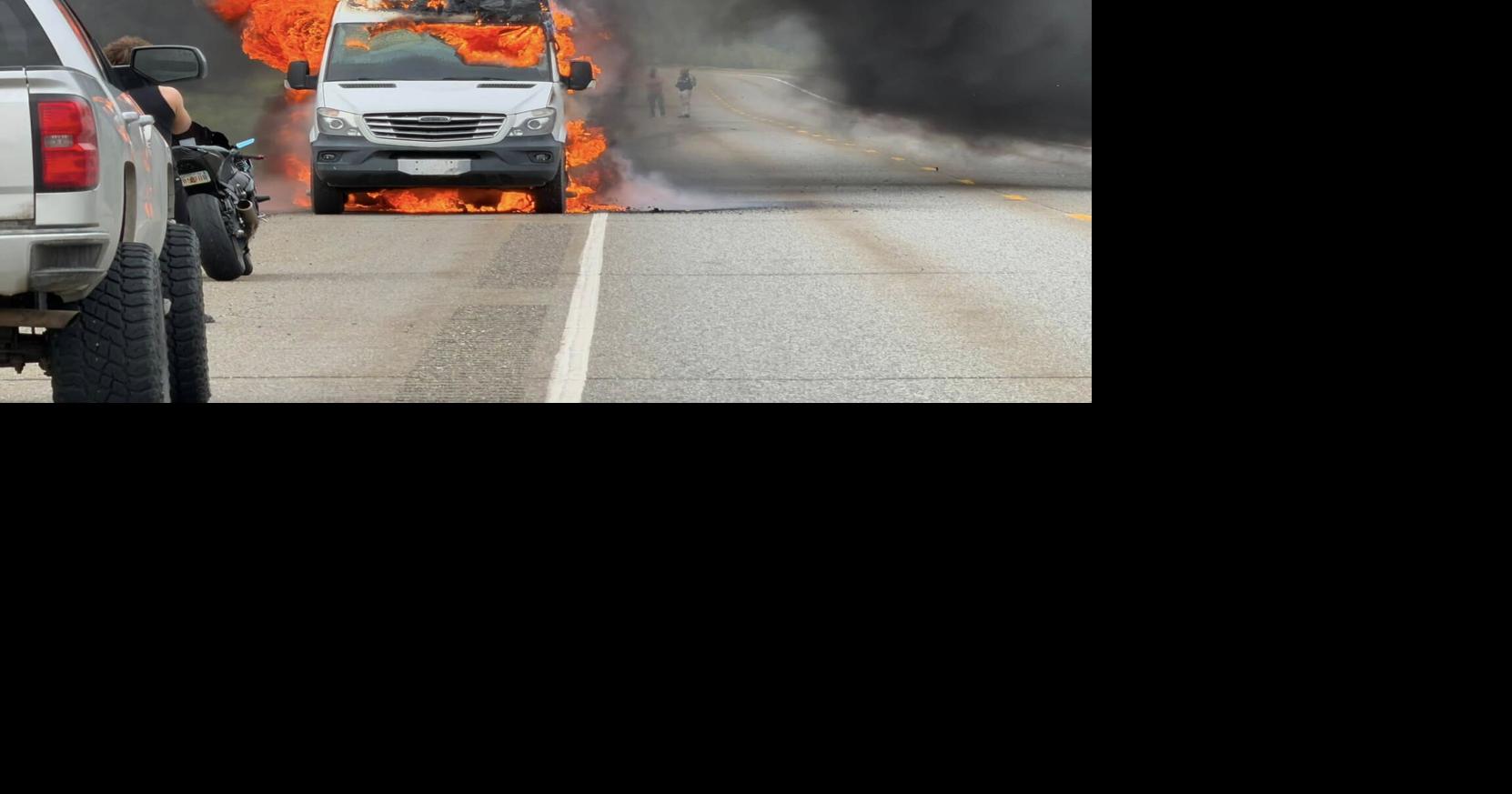 Mechanical fire destroys van on Parks Highway; driver escapes harm