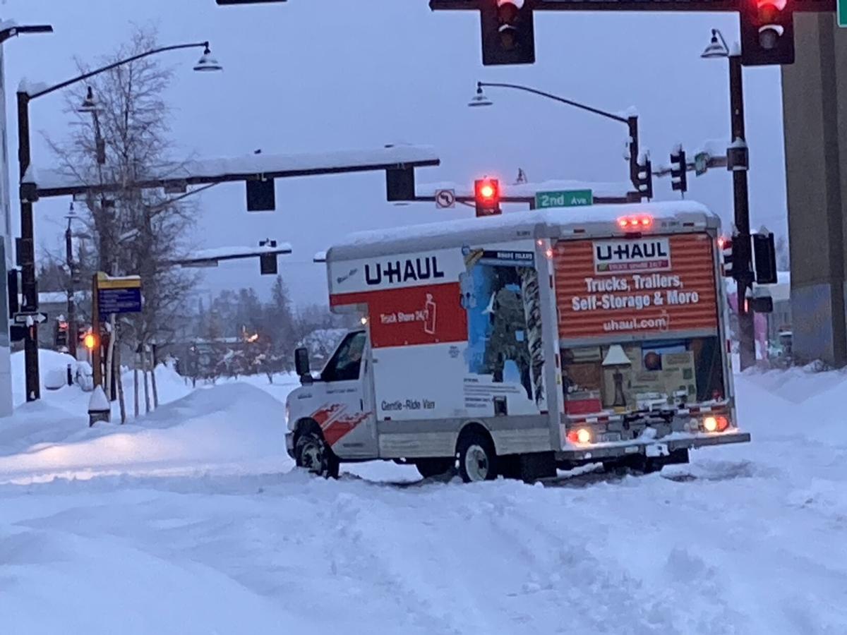 No time for a move: Truck stuck in road