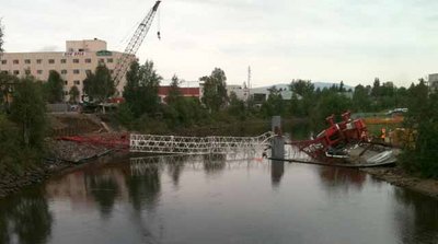 Barnette Street bridge crane topples across Chena River | Local News ...