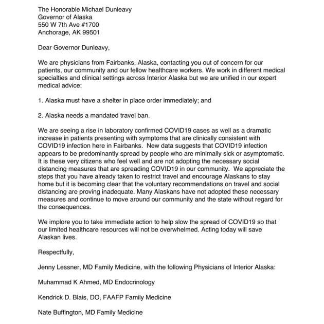 Interior Alaska Doctors Ask Governor To Order Shelter In Place Travel Ban Local News Newsminer Com