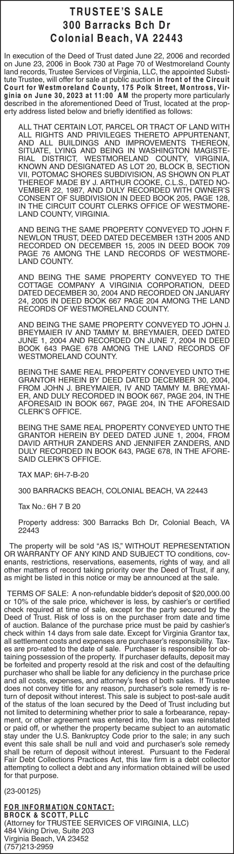 TRUSTEE’S SALE Public Notices