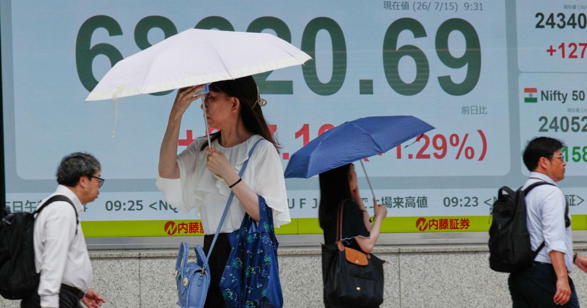Asian shares sink, with Tokyo down more than 5% as slumping AI stocks drag world markets lower Asian shares have skidded, with Tokyo's Nikkei 225 down 5% as heavy selling of computer chipmakers and other AI-related shares drag markets lower By ELAINE KURTENBACH - AP Business Writer Jul 17, 2026 Jul 17, 2026 Updated 7 mins ago
