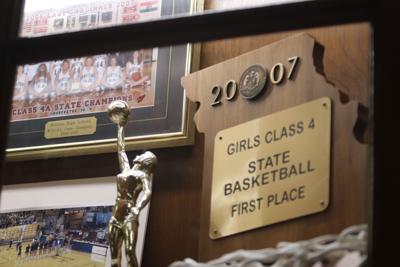Benton basketball trophy case