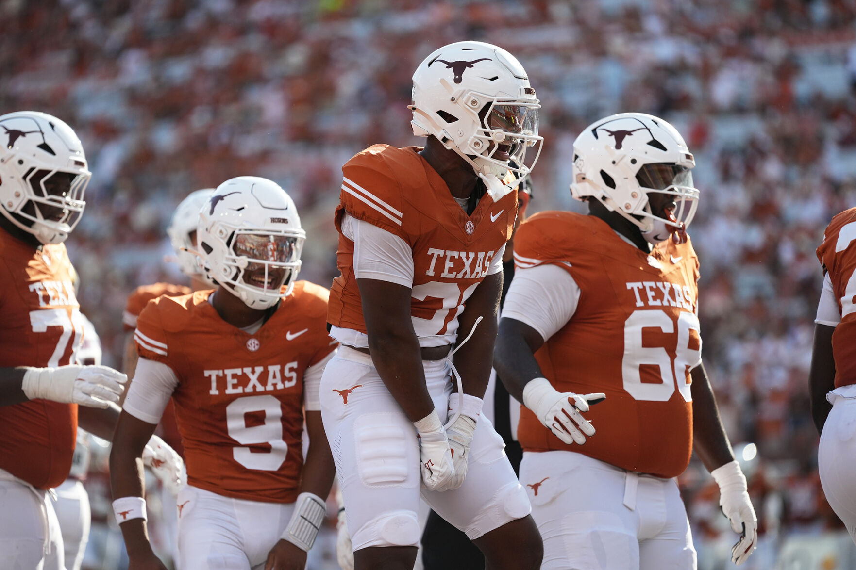 James Simon celebrating a touchdown pass in Austin