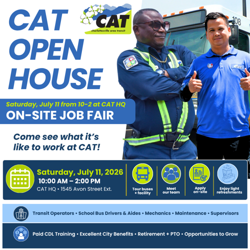 Charlottesville Area Transit to Host an On-site Hiring Open House