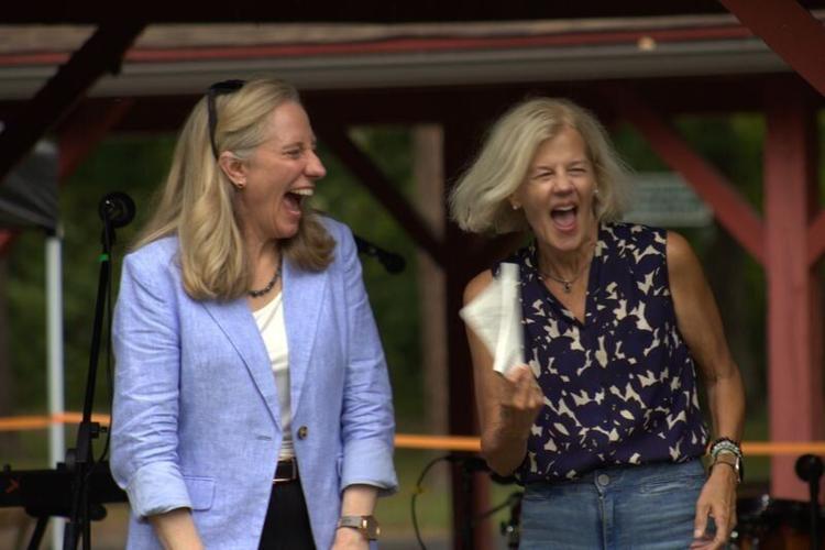 Sixth District Democratic Nominee Beth Macy and Gov. Abigail Spanberger in Grottoes on Sept. 20.