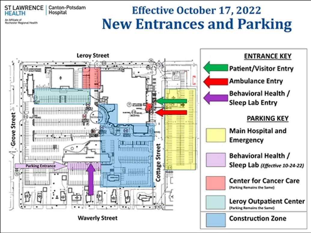 CantonPotsdam Hospital shuffling parking areas Oct. 17 to make room