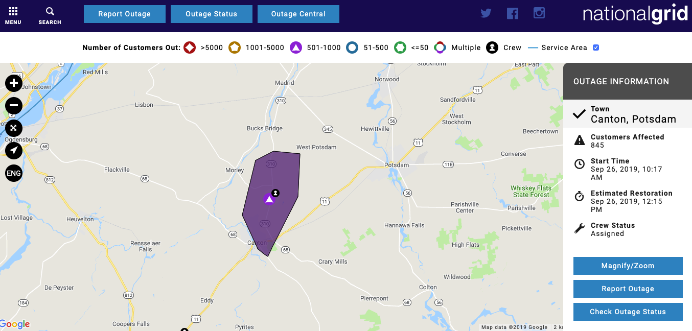 power outage map national grid