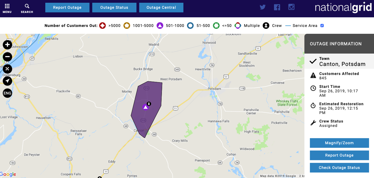 Updated Downtown Canton Affected By Power Outage 2 000 Briefly In Dark St Lawrence County Nny360 Com