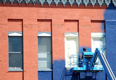 Brick facade gets blue makeover