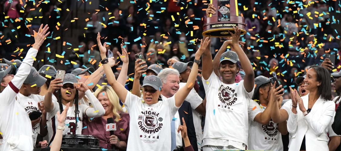 South Carolina coach Dawn Staley and assistant coaches Lisa Boyer