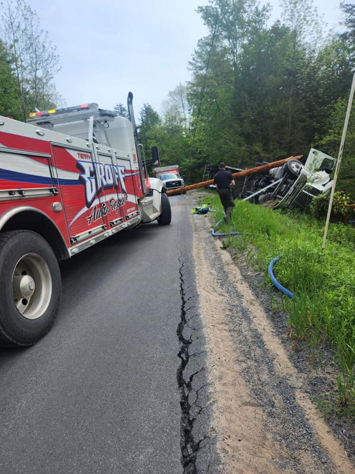 Driver airlifted after semi truck overturns | Police Blotters | nny360.com