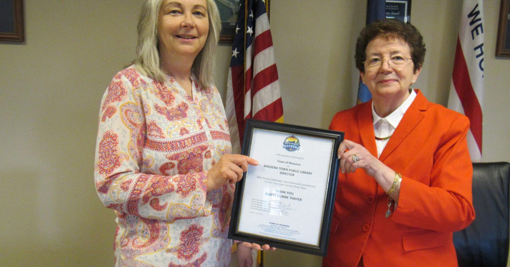 Massena Town Board recognizes retiring library director - Vimarsana News
