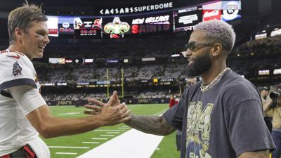 Free agent WR Odell Beckham Jr. is in the Superdome for Saints game against  Buccaneers, Saints