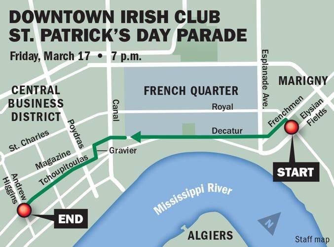 Downtown Irish Club parades on St. Patrick's Day with half a dozen bar