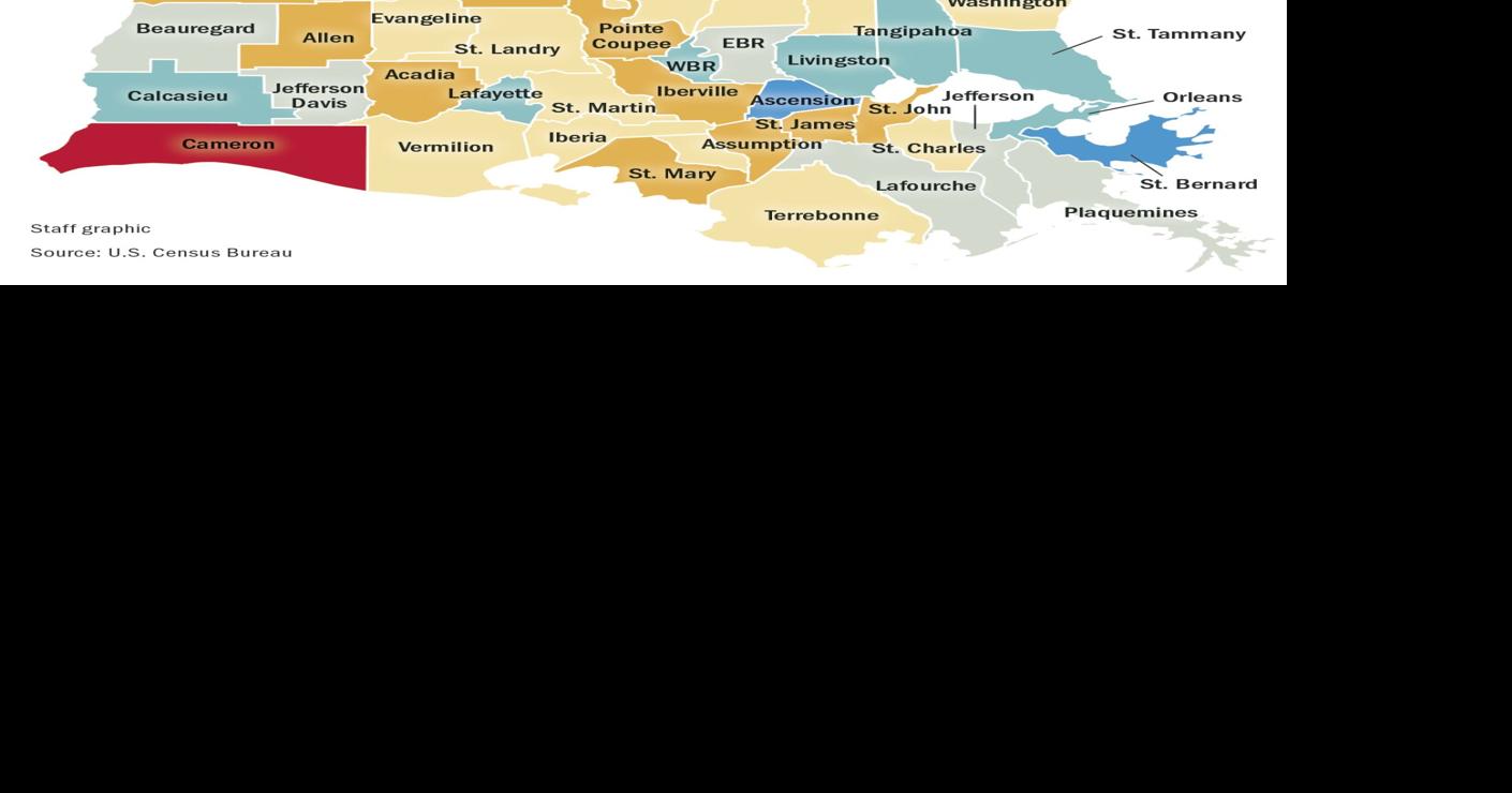 Louisiana population change map (2020 Census)