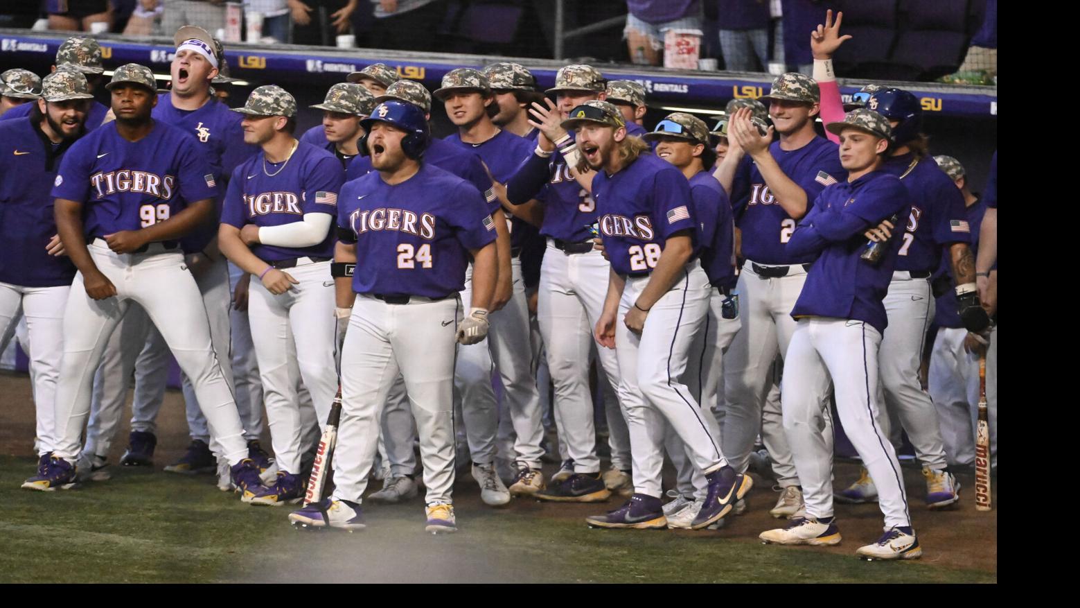 LSU Tigers shortstop Austin Nola #36 argues with the umpire during the NCAA  Super Regional baseball game against Stony Brook on June 9, 2012 at Alex  Box Stadium in Baton Rouge, Louisiana.