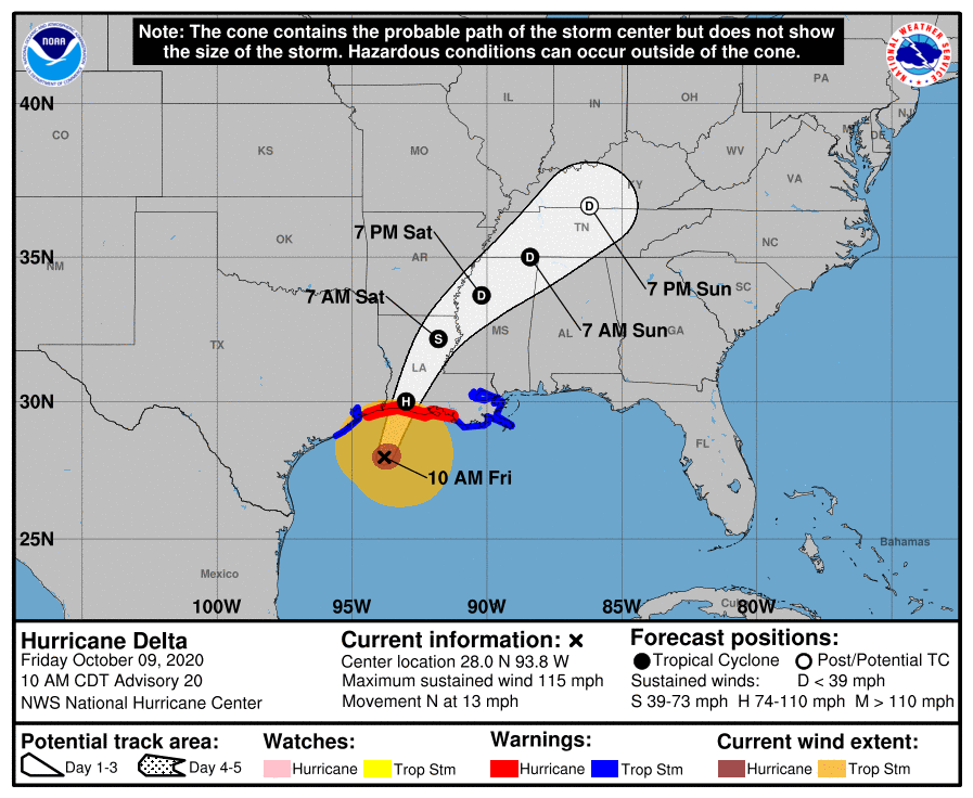Hurricane Delta weakens slightly as it approaches Louisiana: See track, warnings | Hurricane ...