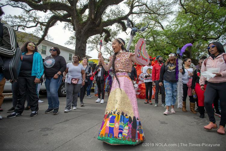 Mardi Gras Indians meander through Central City in New Orleans on Super Sunday 2019