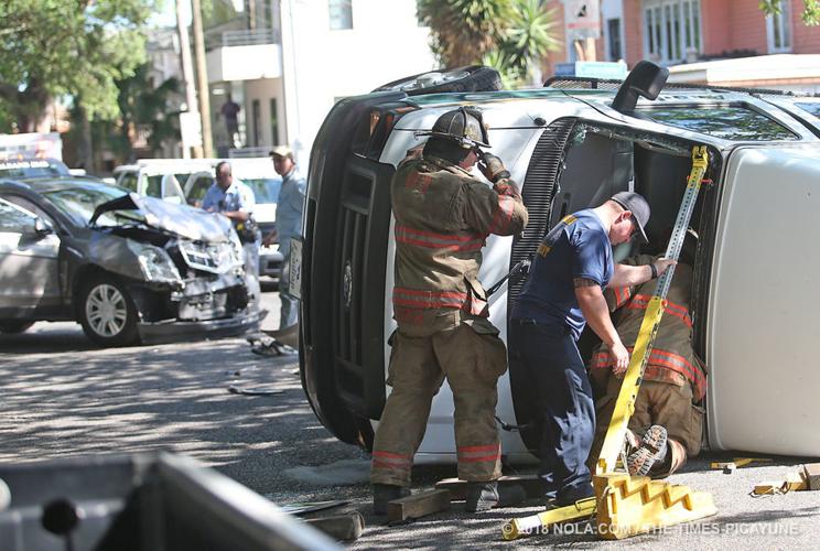 Medical transport van overturns in crash with SUV in Central City