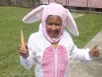 Street performer Mamie Marie Francois as the Easter Bunny