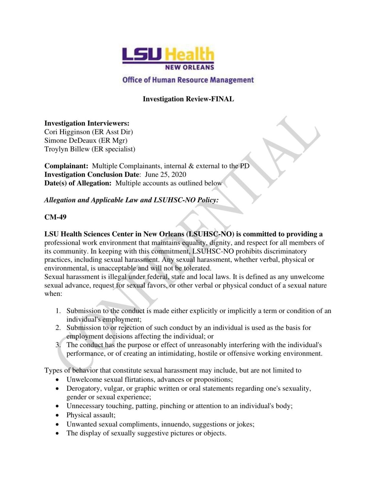 LSUHSC Campus Police Internal HR Investigative Report | | nola.com