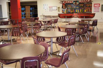 school desk stock photo