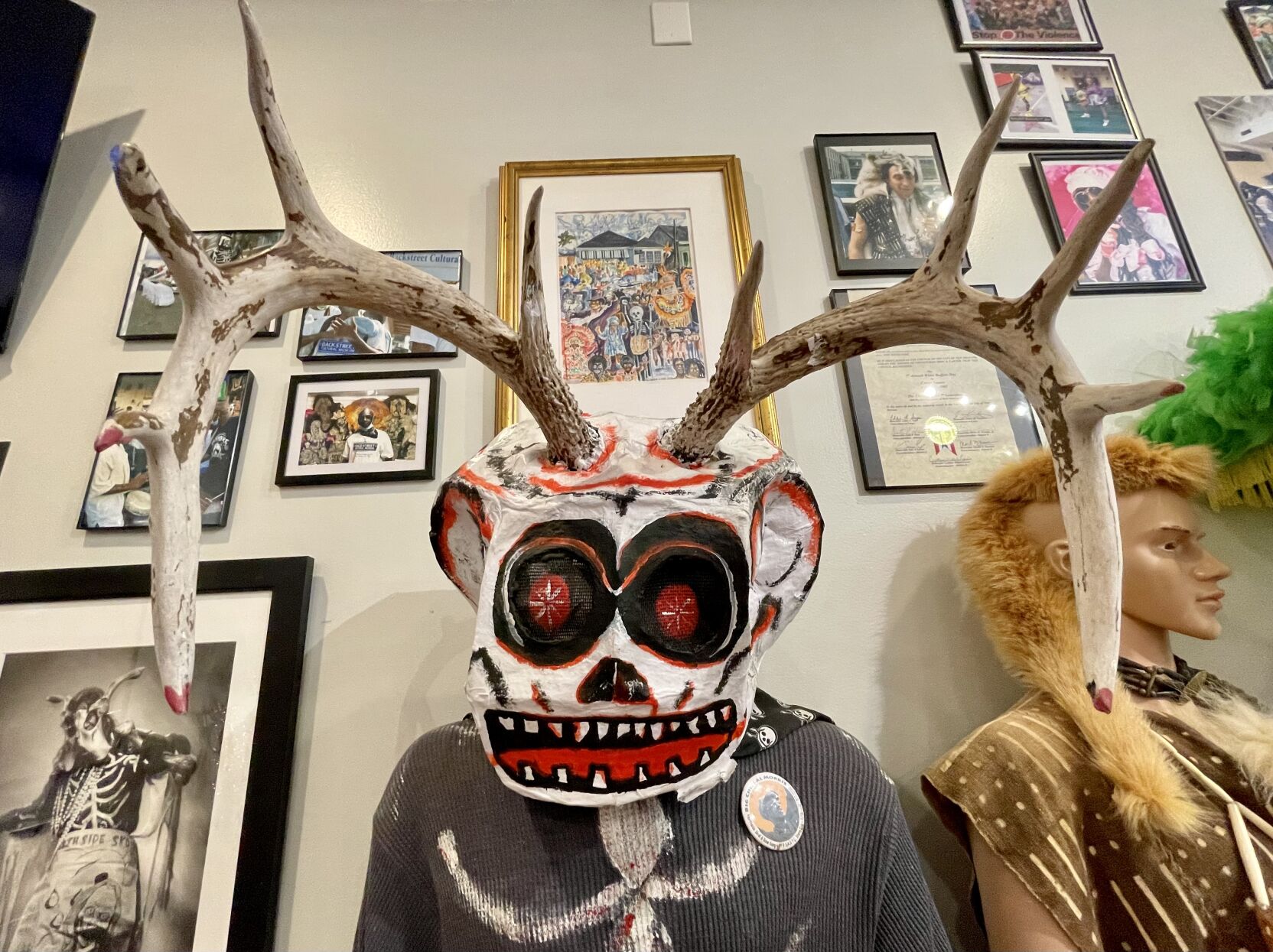 Bruce 'Sunpie' Barnes 'masking skeleton' for NOLA Mardi Gras