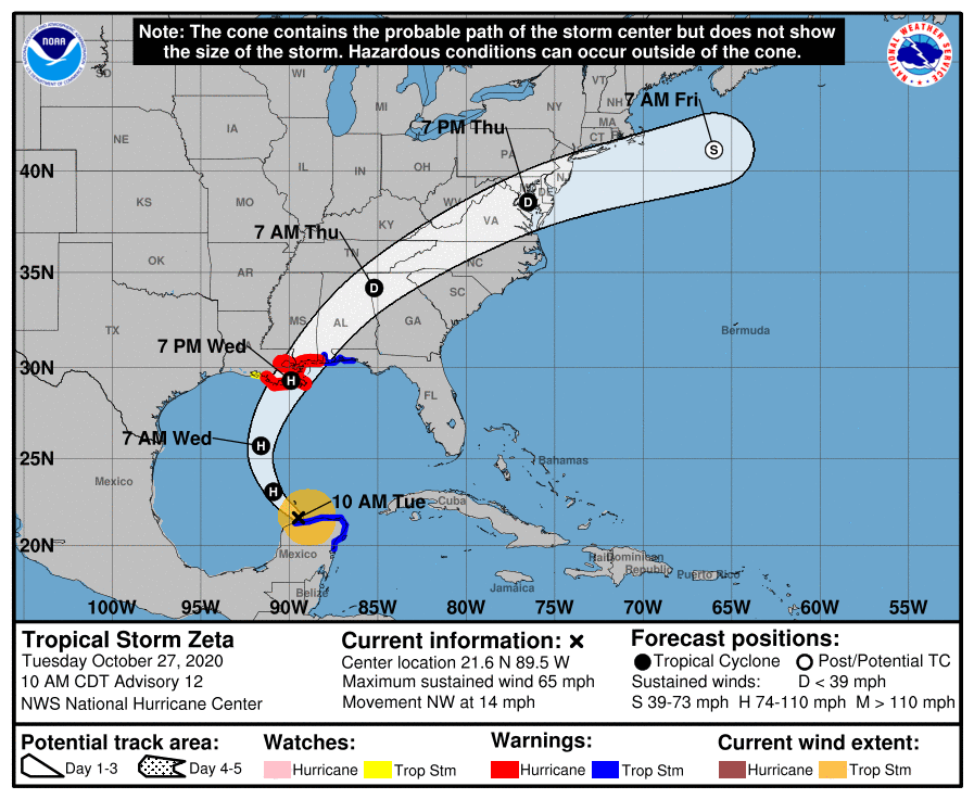 Hurricane conditions from Zeta expected to reach Louisiana on Wednesday ...