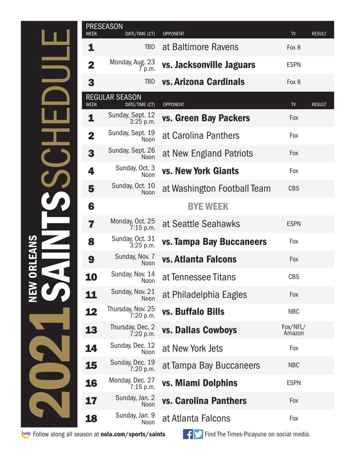 2022 Saints Schedule