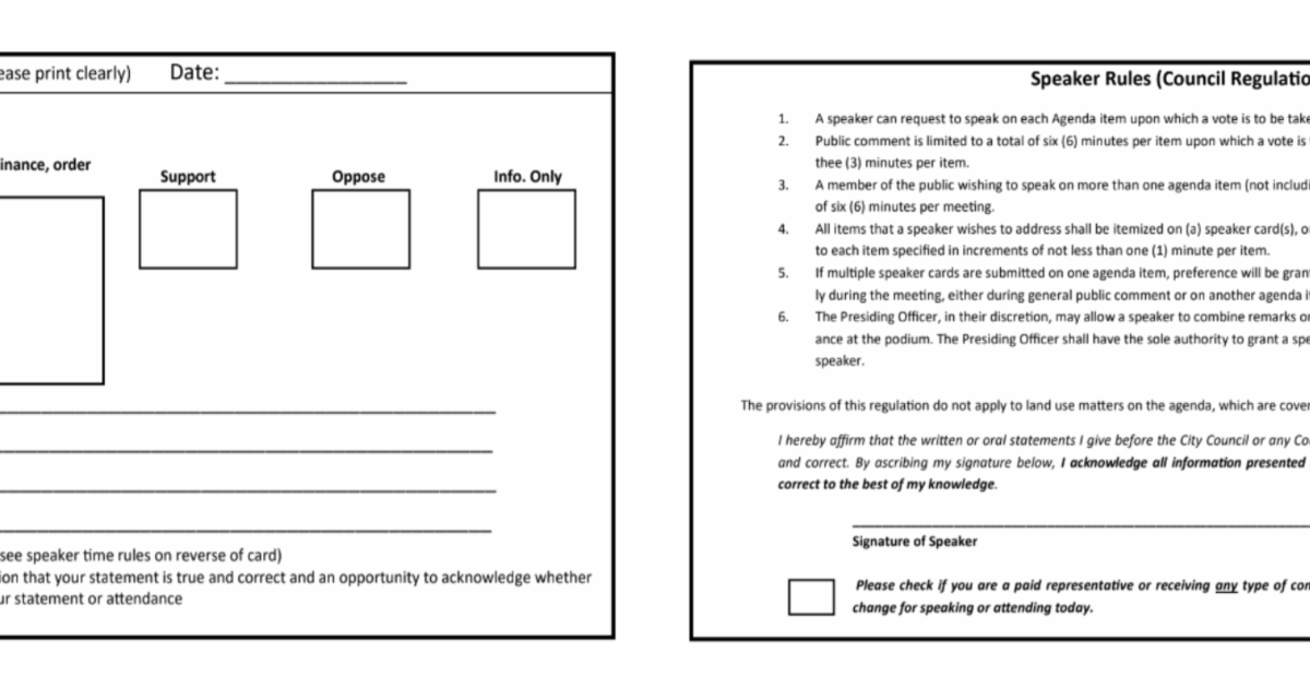 Public Comment Card Example New Orleans City Council introduces new public comment card system ...