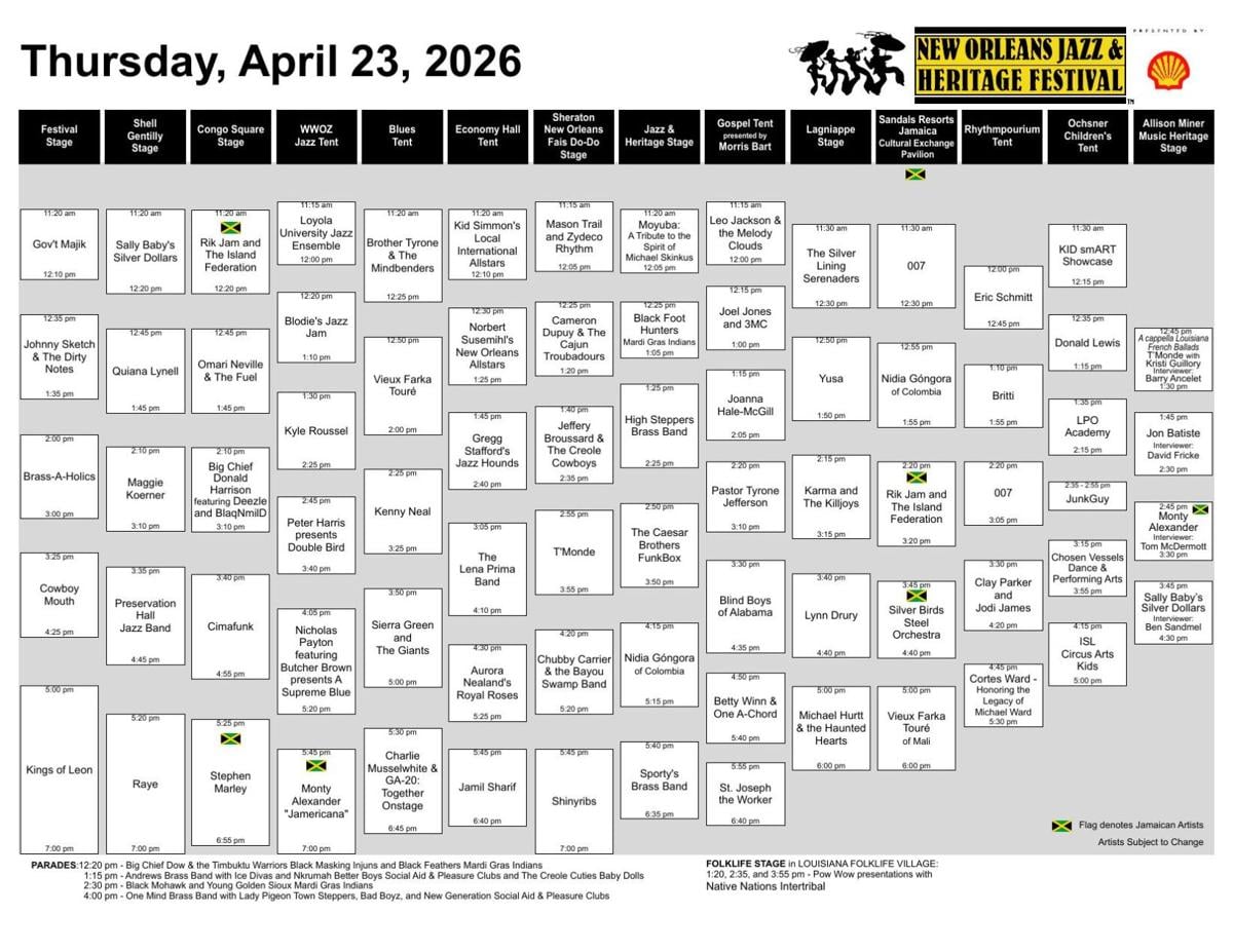 New Orleans Jazz Fest releases 2026 cube schedule | Jazz Fest | nola.com