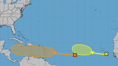 NHC tracking two tropical waves in Atlantic. See forecast 