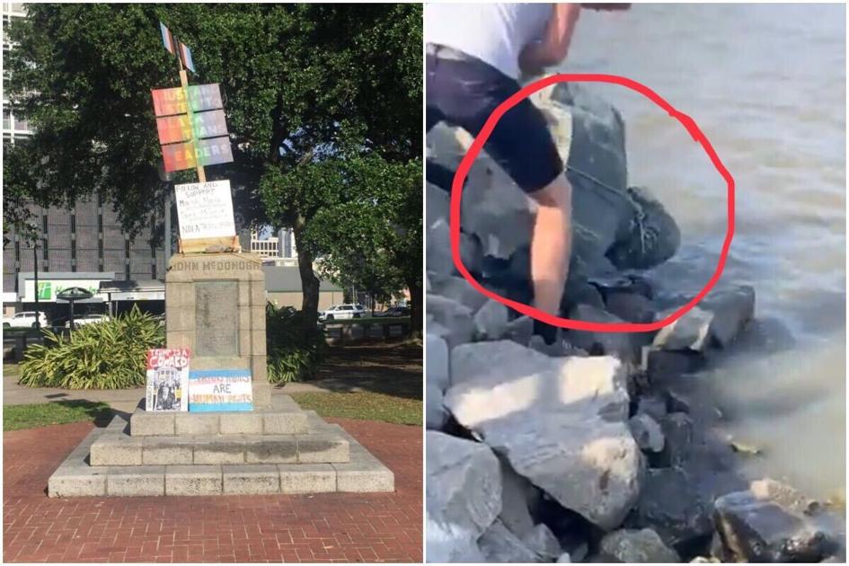 Watch New Orleans protesters take down statue of John McDonogh, toss
