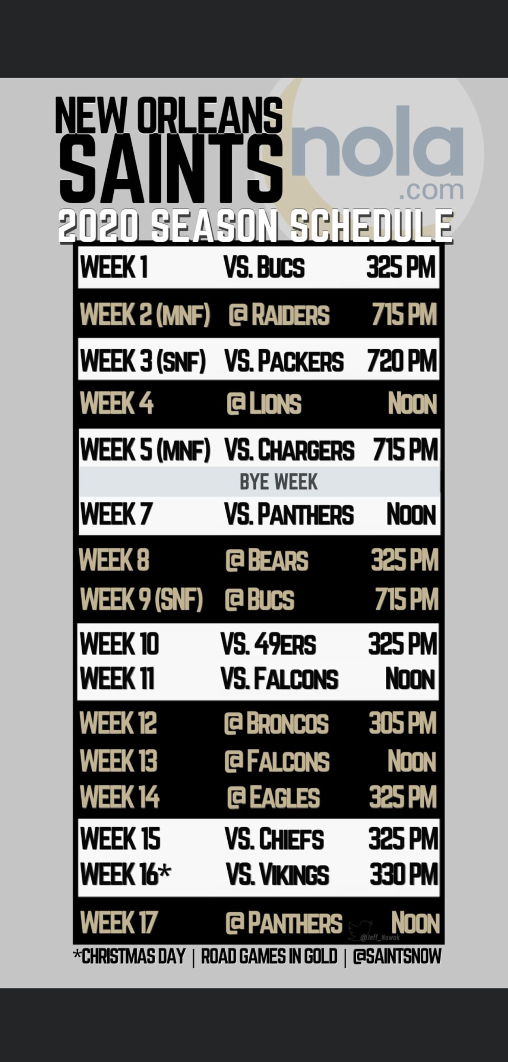 Want Saints 2020 schedule as your phone wallpaper? Click here for image