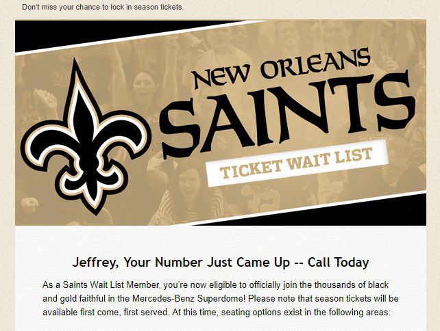 Saints apologize after 'human error' sends season ticket offer to