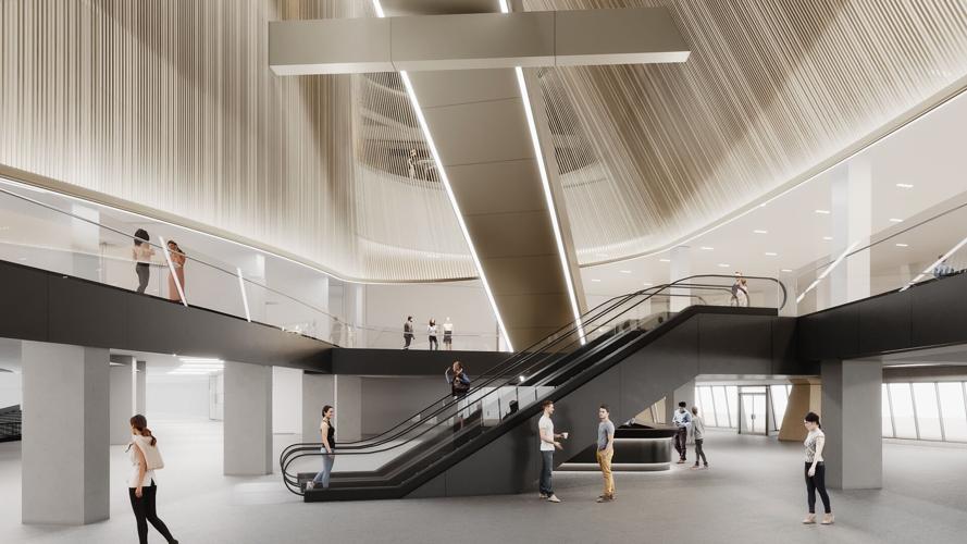 Rendered image of the Caesars Superdome new atrium and escalator