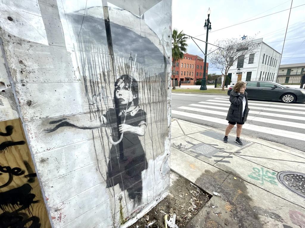 Sweat à Capuche Banksy Umbrella Girl – Couleur Air Force Bleu, Taille XXL, Coton/polyester