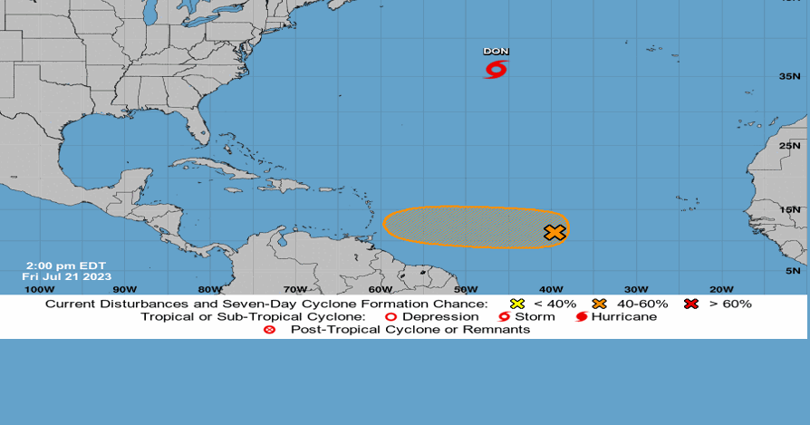 Disturbance west of Africa more likely to become depression; Tropical Storm Don gains power
