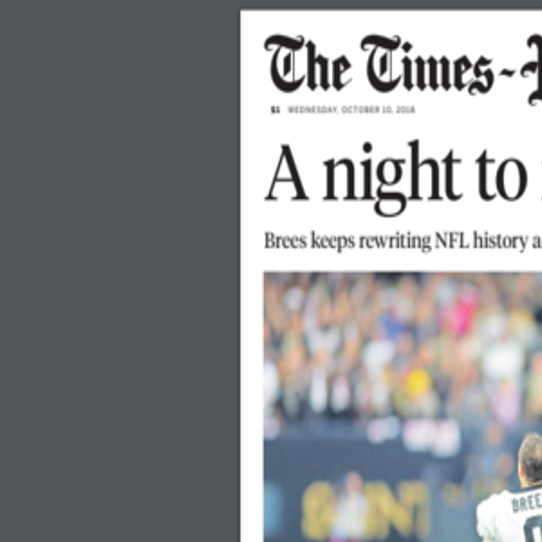 New Orleans Saints - Front page of today's Times-Picayune (NOLA