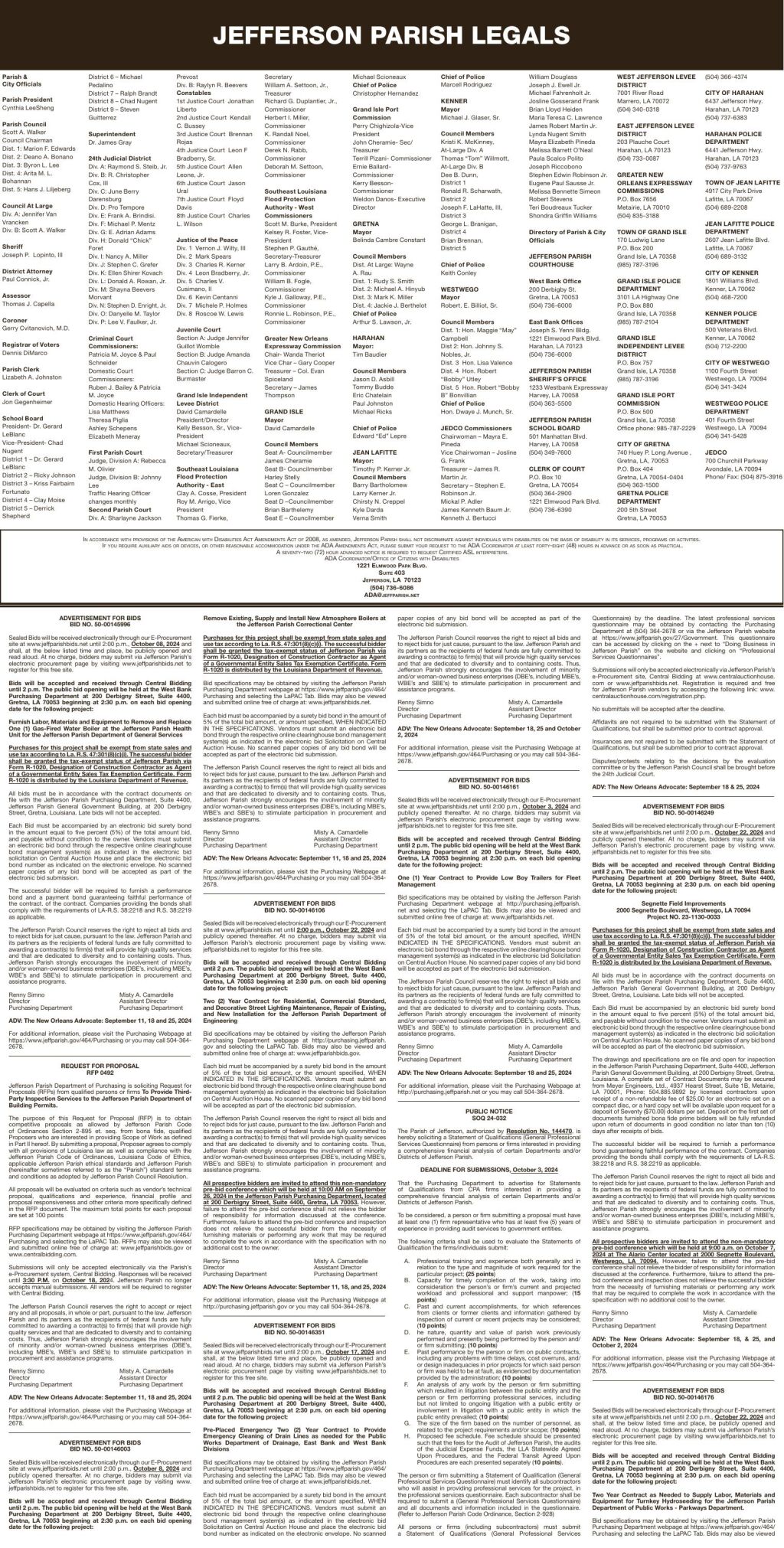 JEFFERSON PARISH LEGALS September 25, 2024