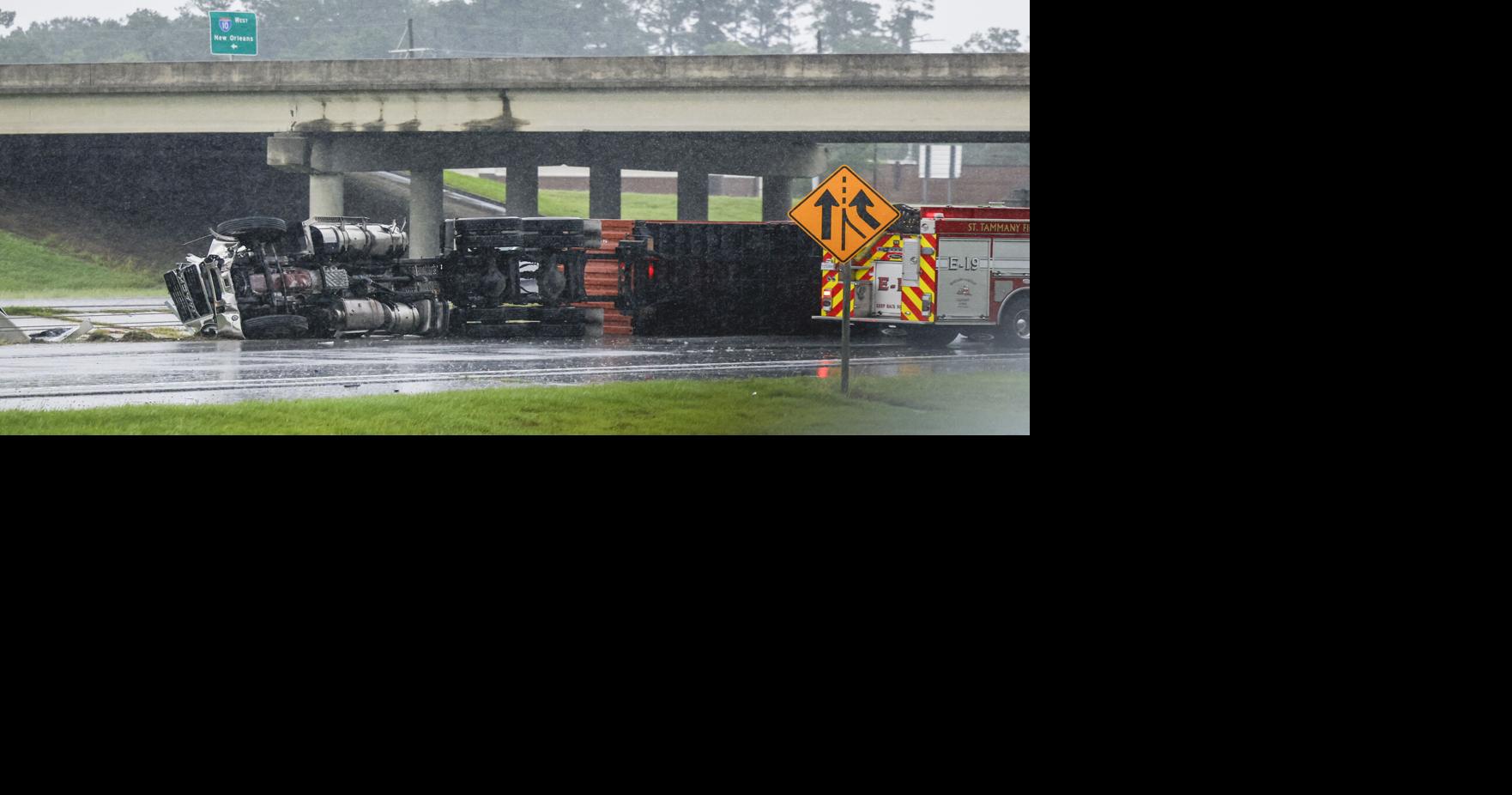 Semi-truck overturns on Interstate 10 in Slidell, blocking some lanes of eastbound traffic