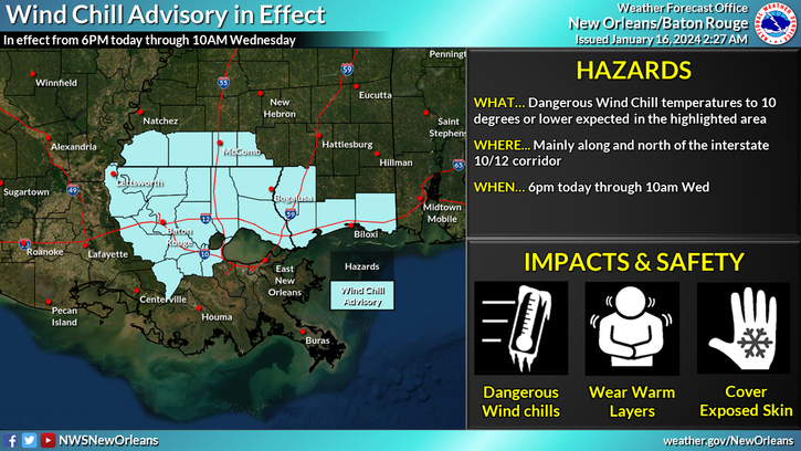 See cold weather forecast for New Orleans Baton Rouge LA