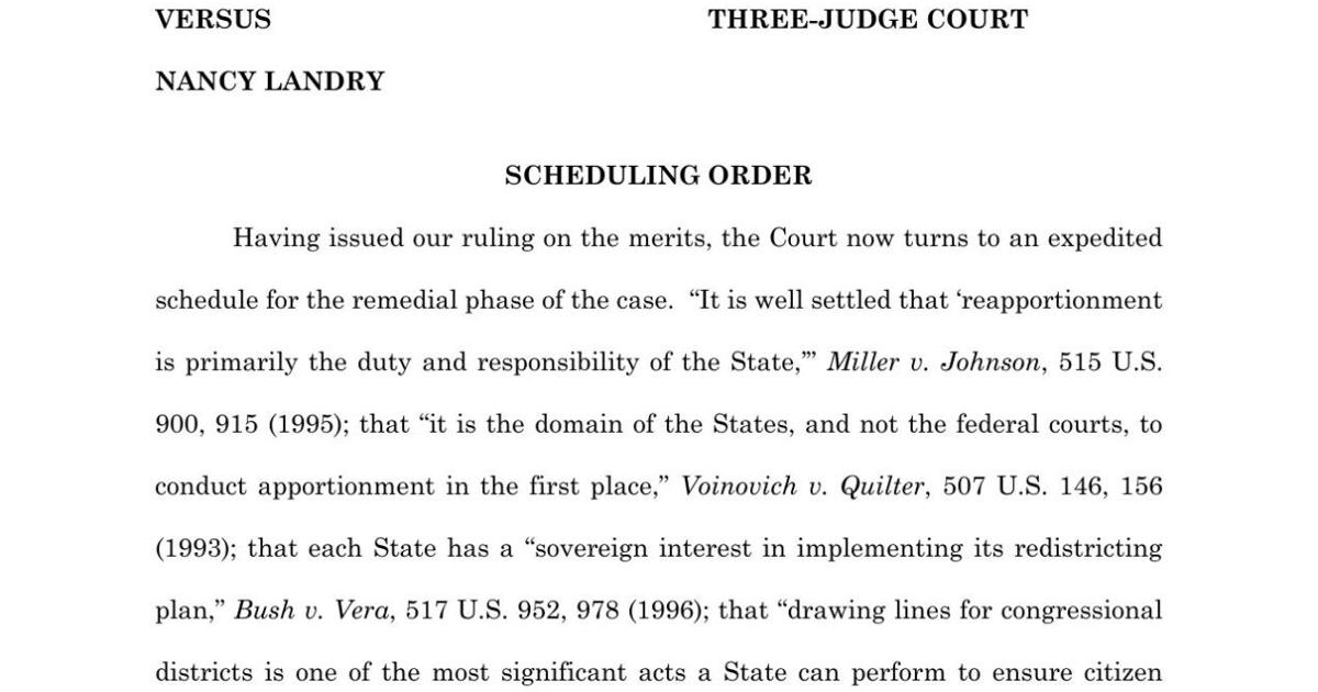 Scheduling Order Examples Panel's scheduling order in redistricting case | | nola.com