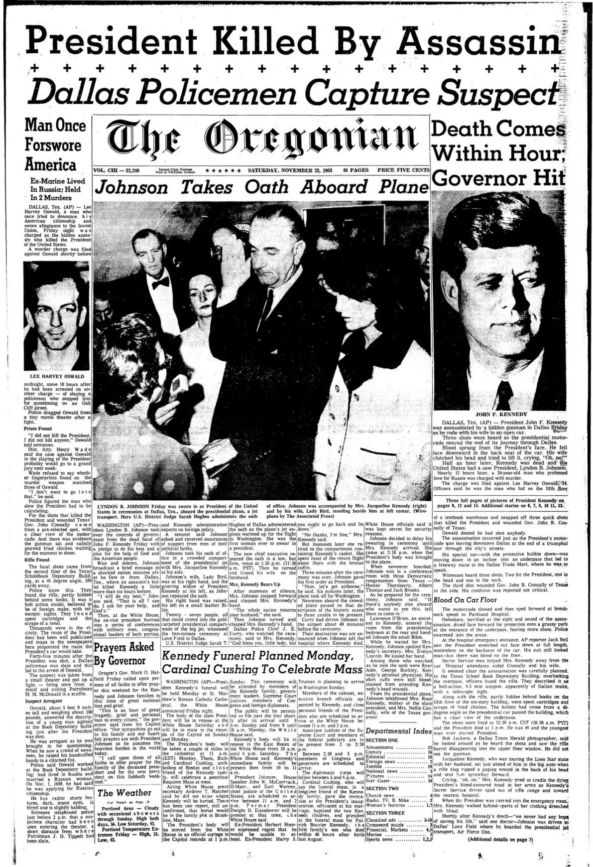 JfK assassinated paper johnstown tribune democrat, November 23, 1963