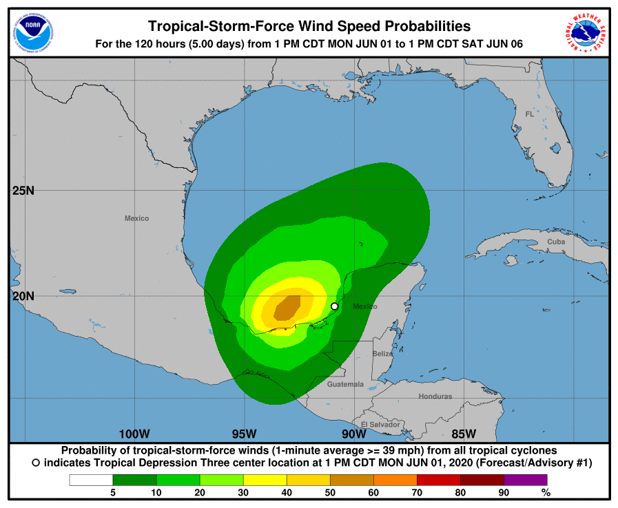 Tropical Depression 3 forms in Gulf of Mexico; forecast track moves it