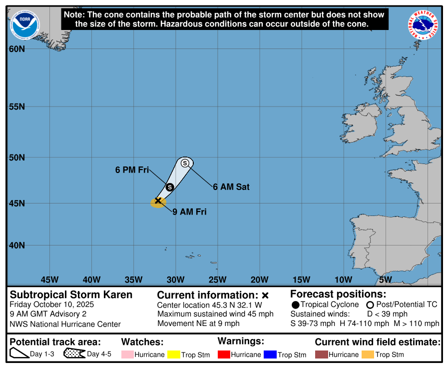 Subtropical Storm Karen forms in north Atlantic | Hurricane Center ...