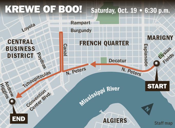 Krewe of Boo parade map for New Orleans, Louisiana Entertainment/Life