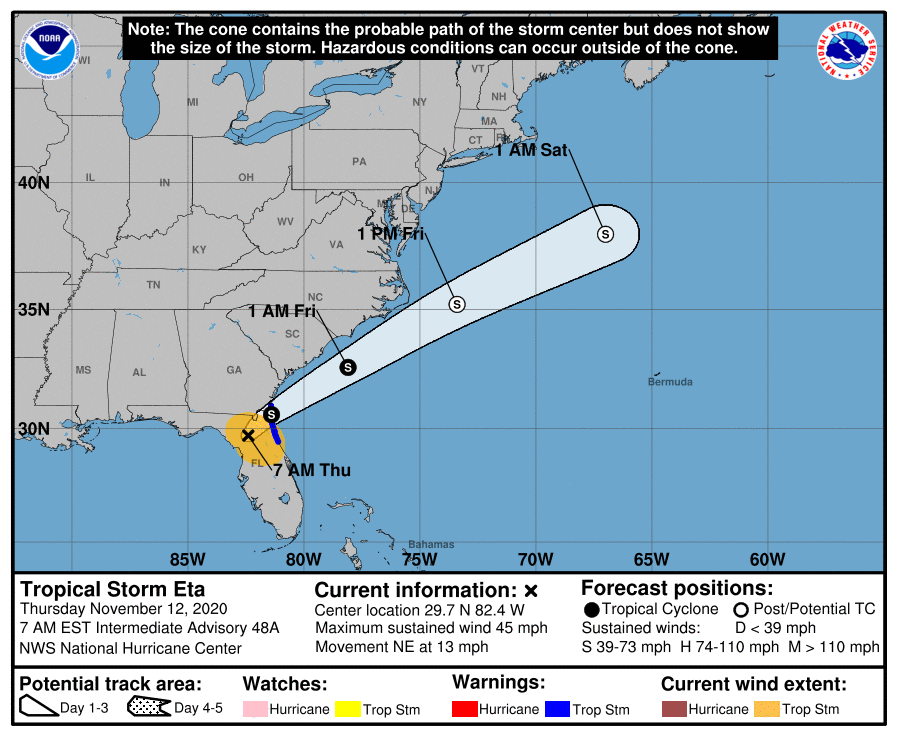 Tropical Storm Eta Makes Landfall In Florida North Of Tampa, Dumps ...