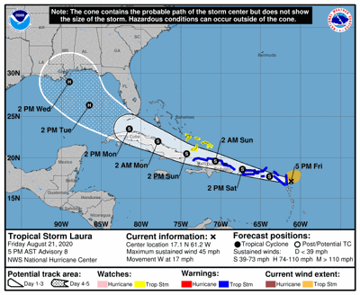 Tropical Storm Laura Track Shifts West Now Taking Aim At New Orleans Area See Latest Forecast Hurricane Center Nola Com